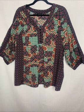 Women's Boho Patchwork Print Multicolor BlousePlus size 2x